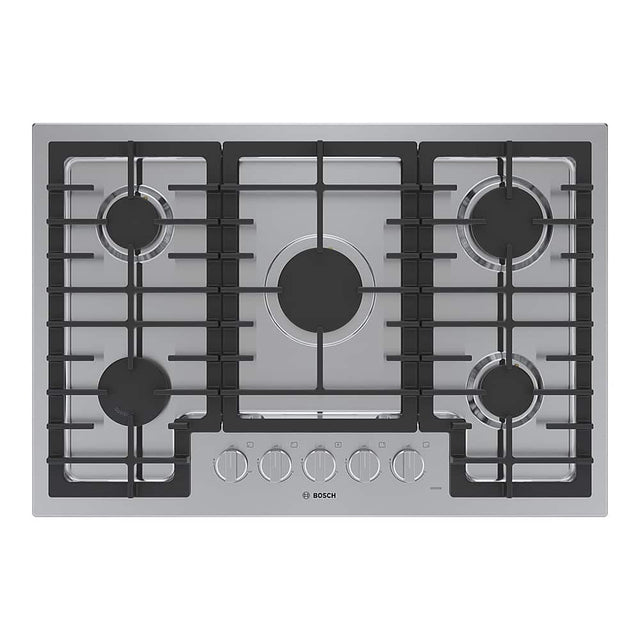 Front. Bosch - 500 Series 30" Built-In Gas Cooktop with 5 burners - Stainless Steel.
