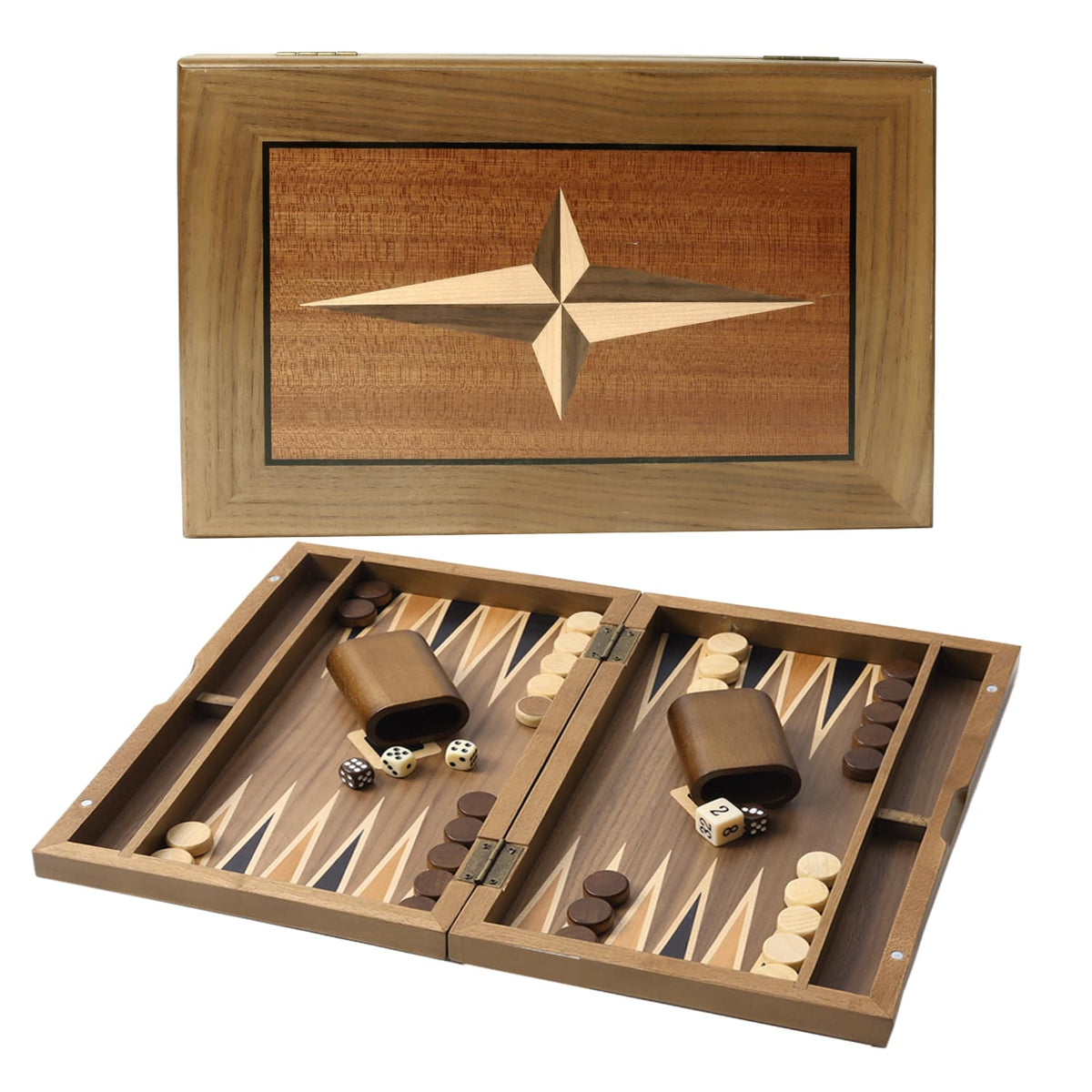 GSE Games & Sports Expert - Premium Magnetic Wooden Folding Inlay Backgammon Board Game Set (Star-11")