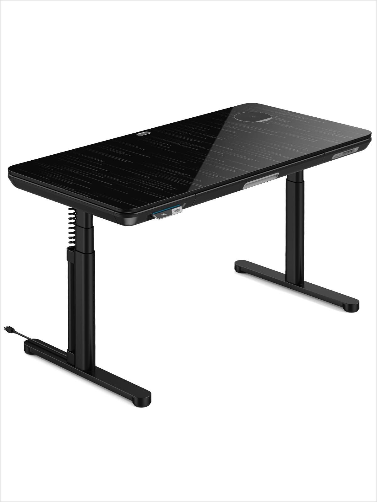 ErgoAV - ErgoFx Height Adjustable Standing Desk with Galaxy Glass Finish Top, Wireless Charger, USB Ports, Integrated Power - Black
