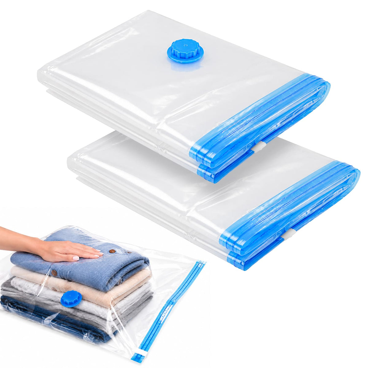 Garnen - 2x Vacuum Storage Bag 16"x24", Vacuum Seal Bags for Clothing, Small Vacuum Bags for Clothes Sweaters, Compression Bags - Clear