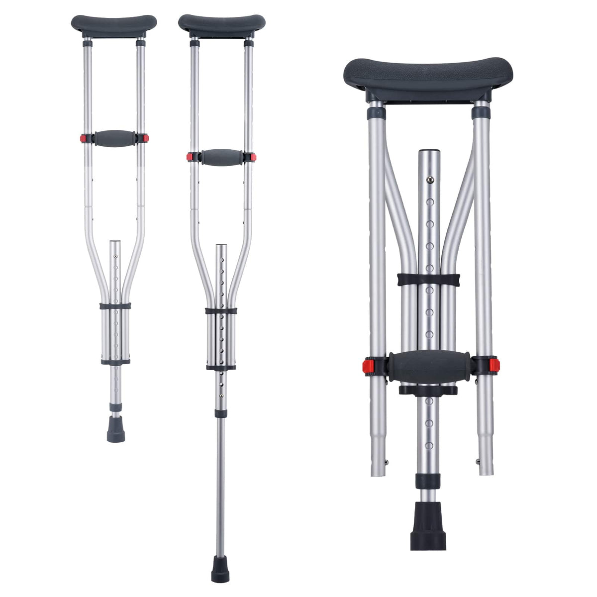 VEVOR - Underarm Crutches, 13-Level Height Adjustable Underarm Walking Crutches, Lightweight Aluminum Crutches - Rubber parts: Grey ; Aluminum tube: Original