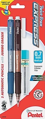 Pentel - Twist-Erase EXPRESS Mechanical Pencil, 0.7mm, #2 Medium Lead, 2/Pack - Black