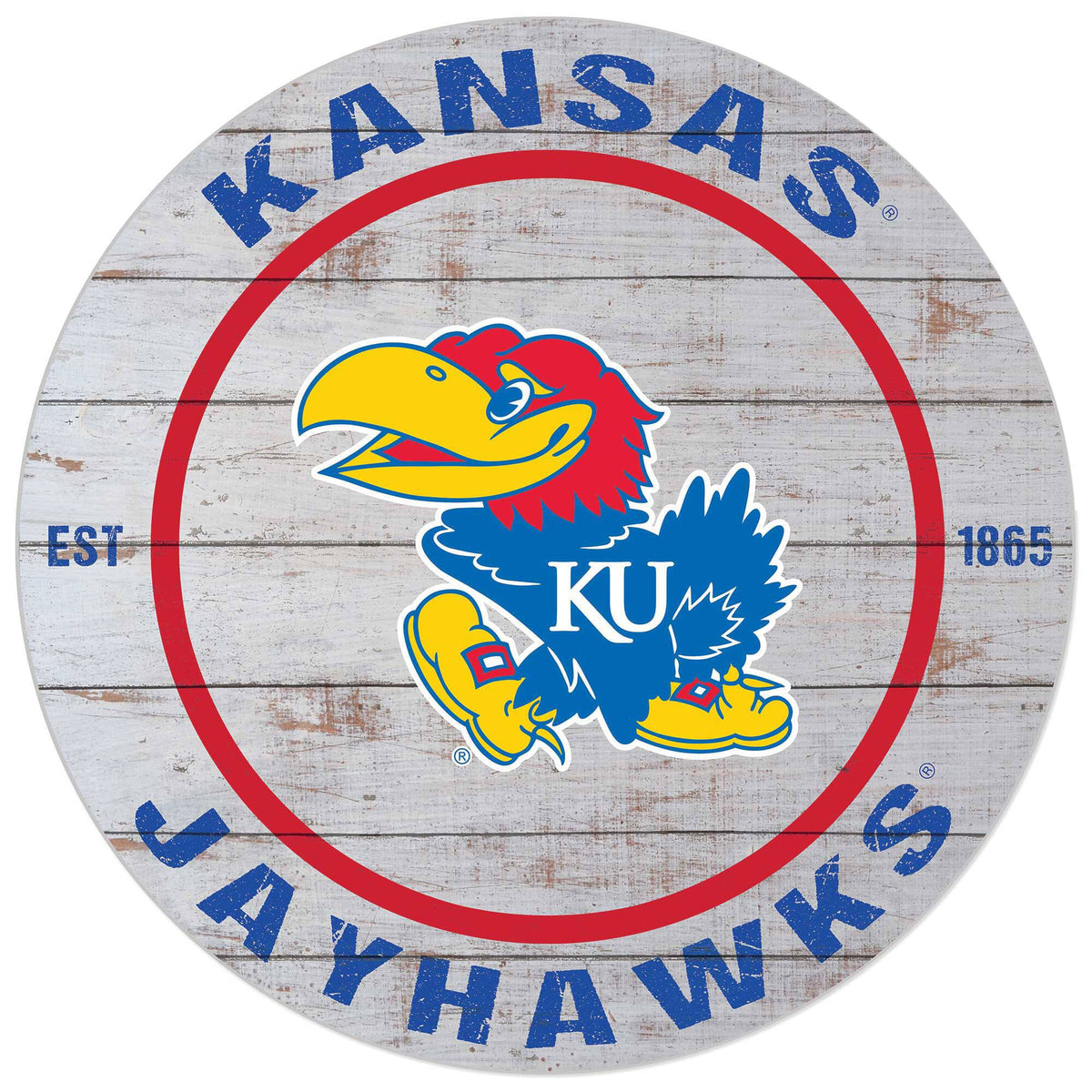 Jardine - Kansas Jayhawks 20'' x 20'' Indoor/Outdoor Weathered Circle Sign - White