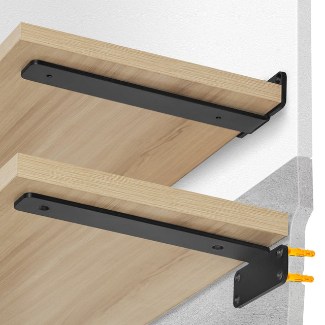 Front. VEVOR - Shelf Bracket, 12”L x 4”W x 1.6”H 6 Pcs, Heavy Duty Floating Shelf Brackets, Brackets for Shelves, 5mm Thick Matte - Black.