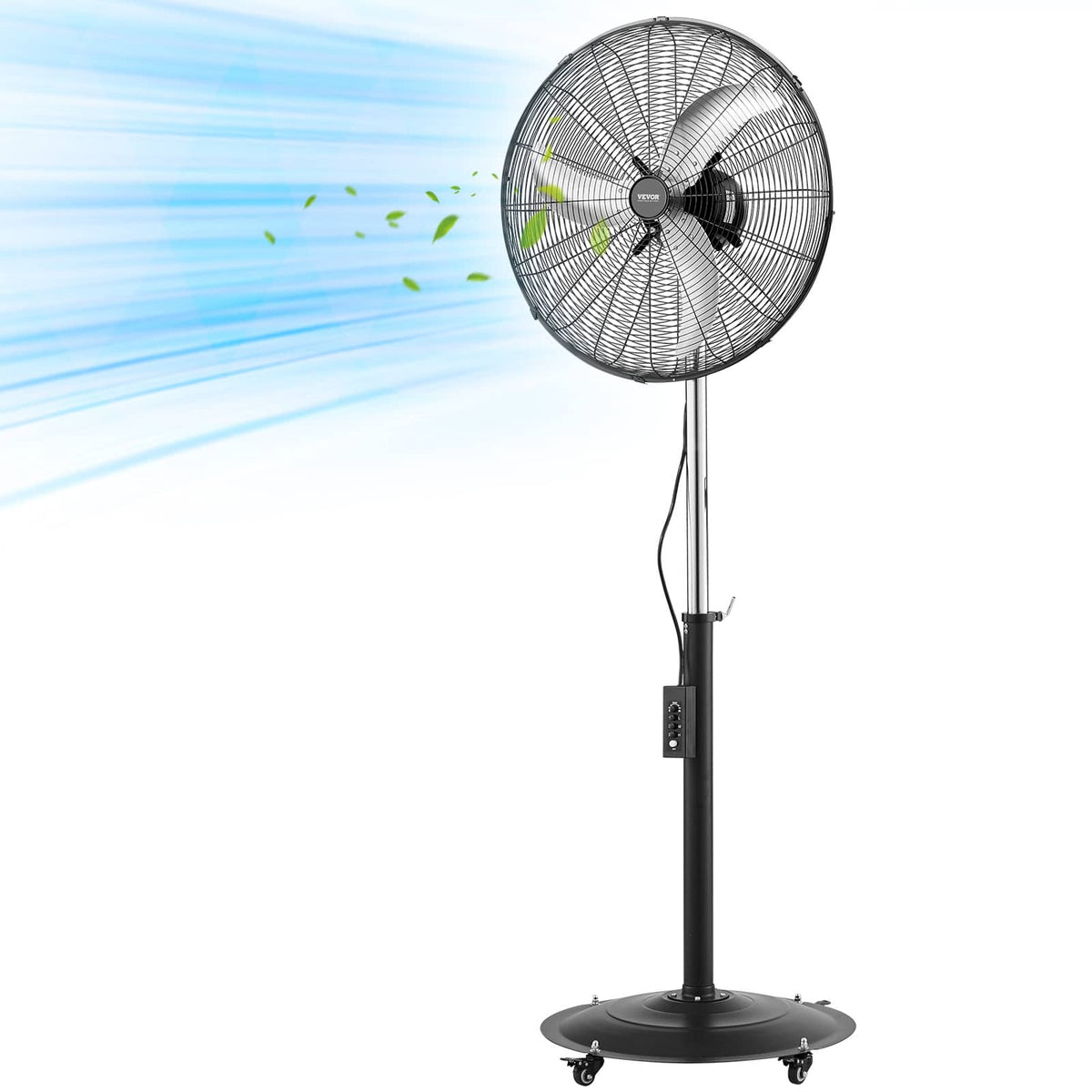 VEVOR - 24-Inch High Velocity Pedestal Fan,6800 CFM Industrial Standing Floor Fan with 85° Oscillating,3-Speed Adjustable Height - Black