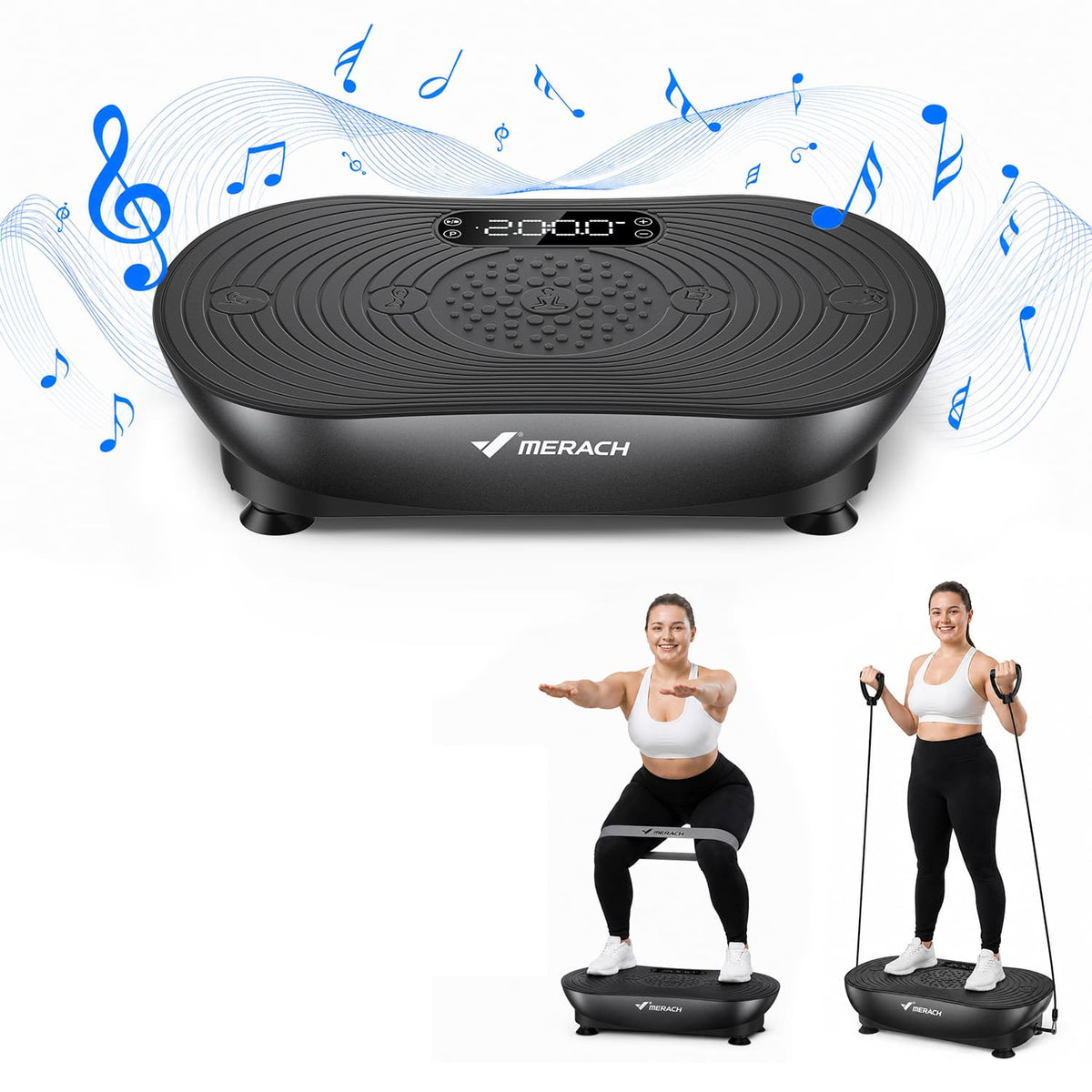 MERACH - Vibration Plate for Lymphatic Drainage Weight Loss Muscle Activation LED Touch Screen Bluetooth Plate Vibration - Black