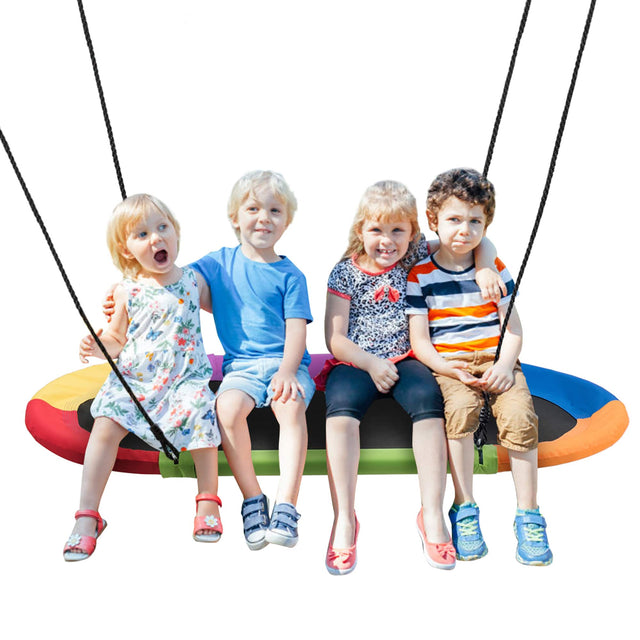 Front. Gymax - Gymax 60'' Saucer Tree Swing Surf Outdoor Adjustable Kids Giant Oval Platform Swing Set Colorful - Colorful.