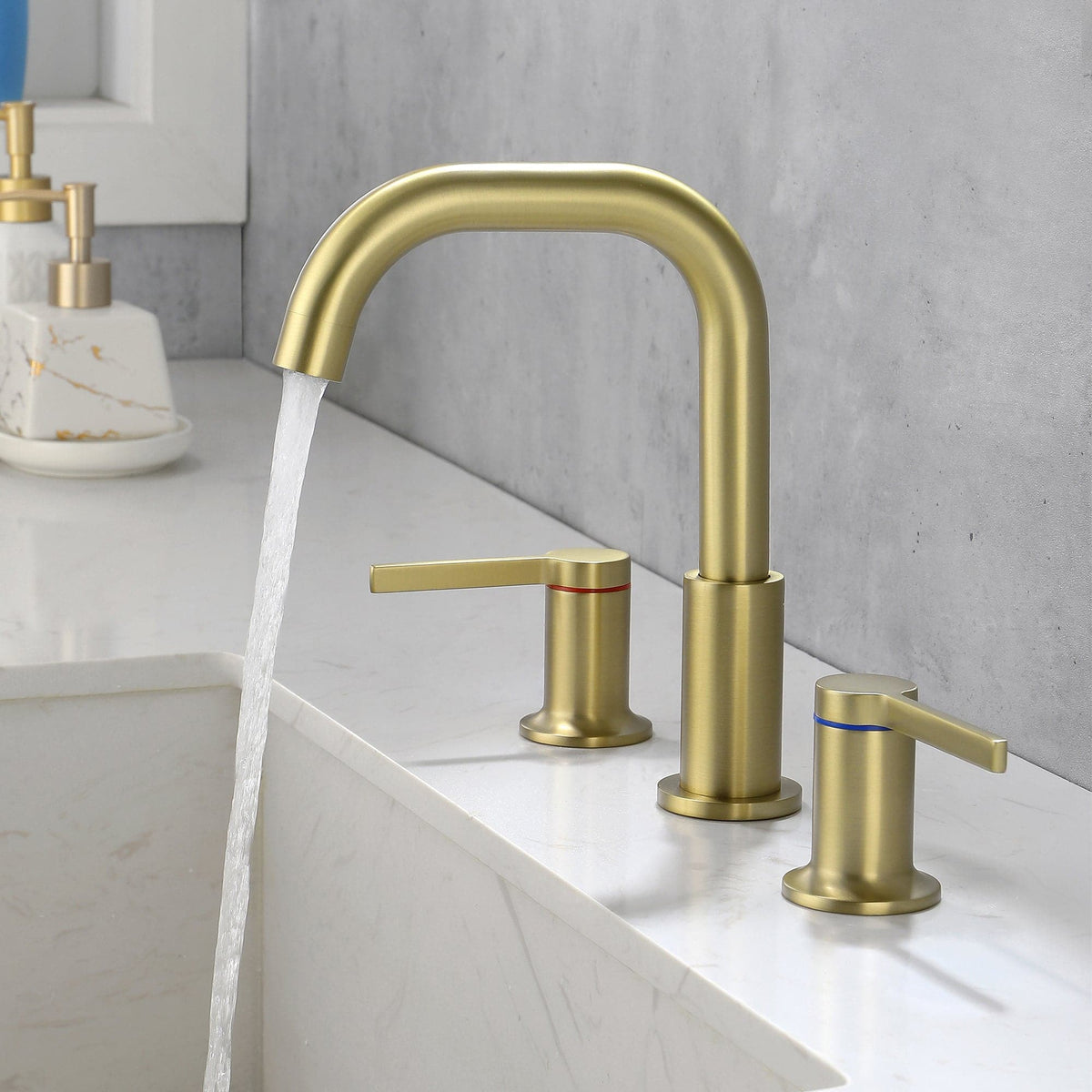 Boyel Living - 8 in Widespread Double Handle 1.2 GPM Bathroom Faucet with Quick Connect Hose and Water Supply Hose - Brushed Gold