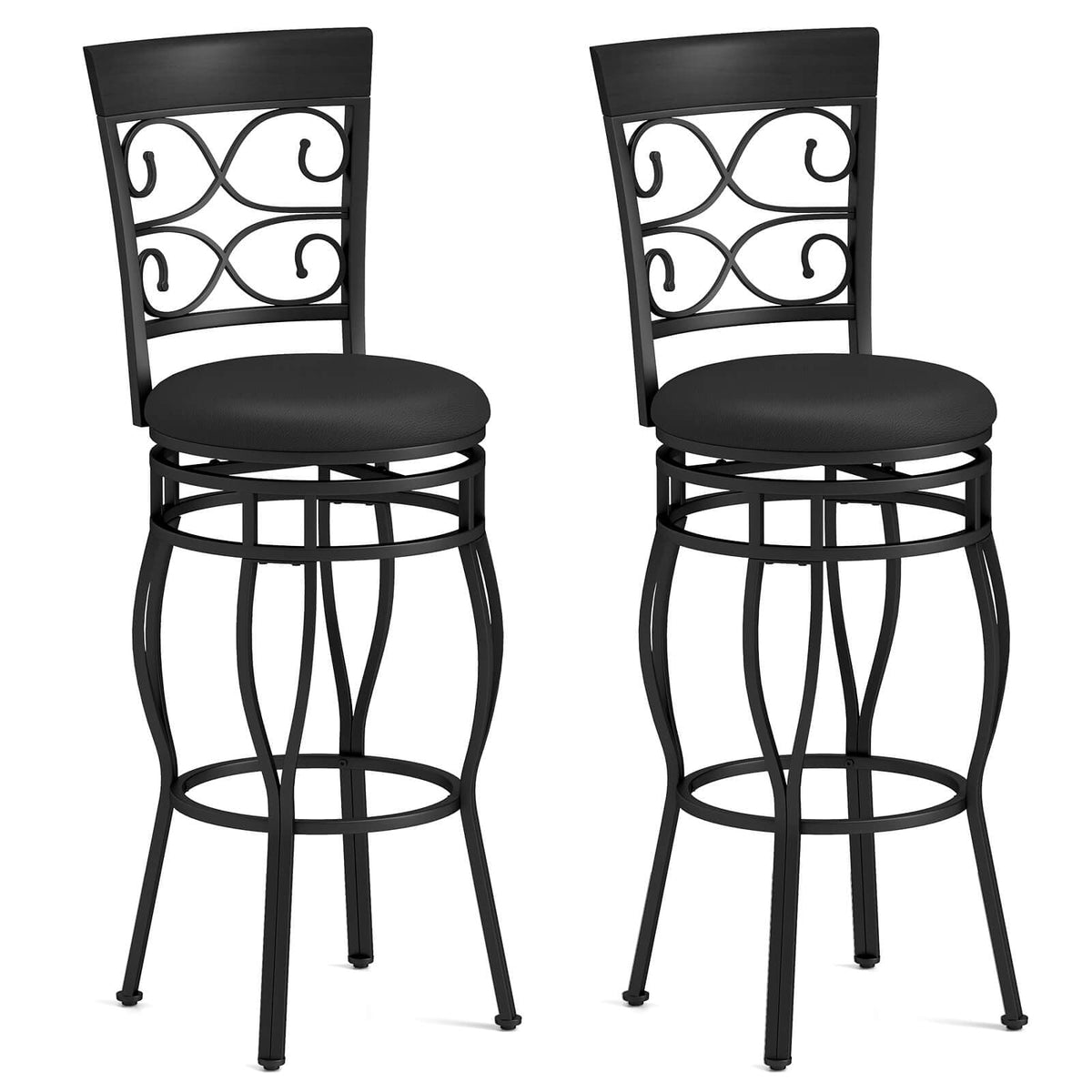 Costway - Set of 2 Vintage Swivel Bar Stools 30" Bistro Upholstered Dining Chairs - Black