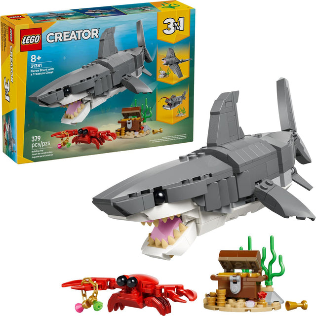 LEGO CREATOR 8+ CREATOR Fierce Shark with a Treasure Chest 31381  
379 pcs/pzs  
Building Toy  
3 IN 1