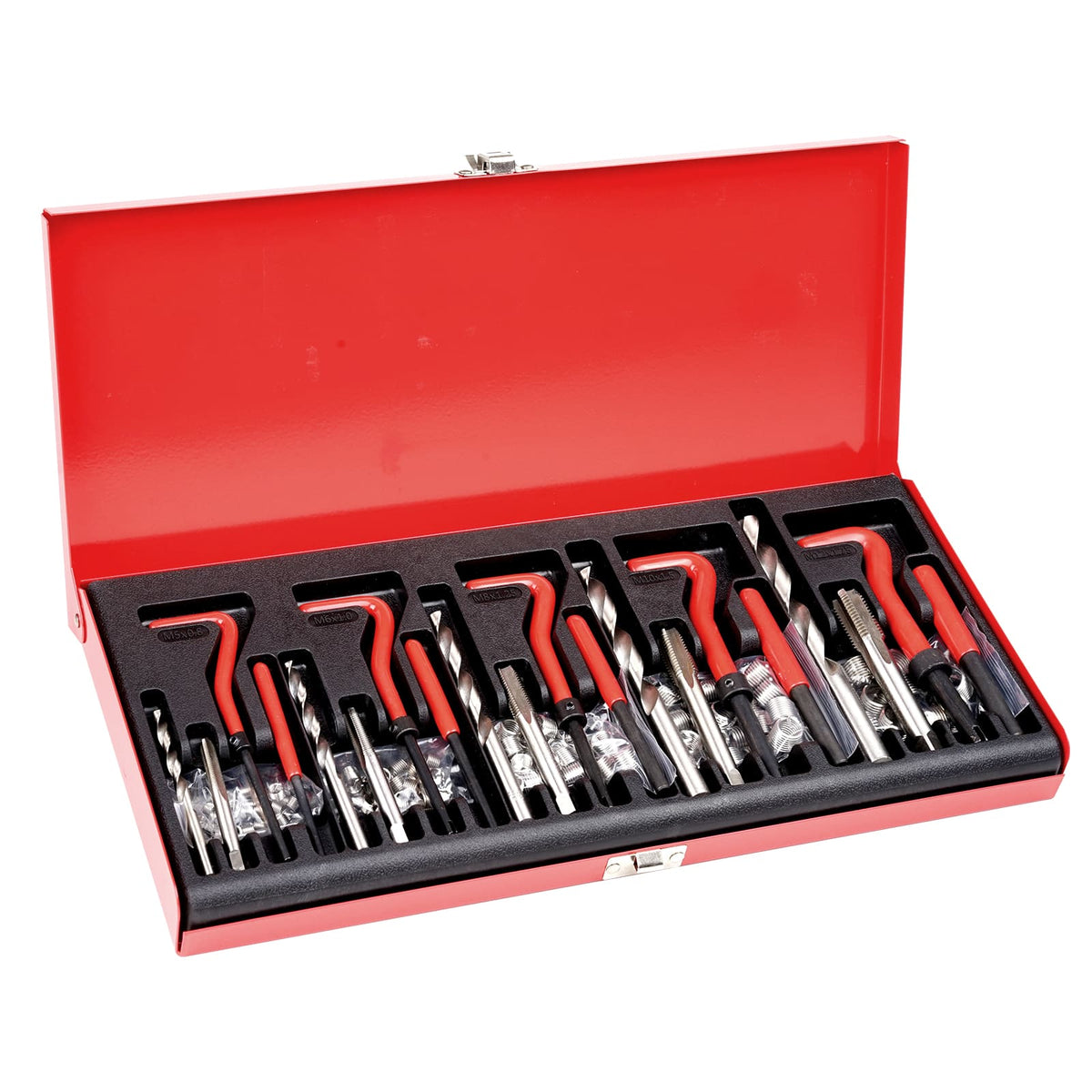 VEVOR - Helicoil Thread Repair Kit, 166-Piece Metric HSS Drill Helicoil Repair Kit, M5 M6 M8 M10 M12 Heli Coil - Red & Black