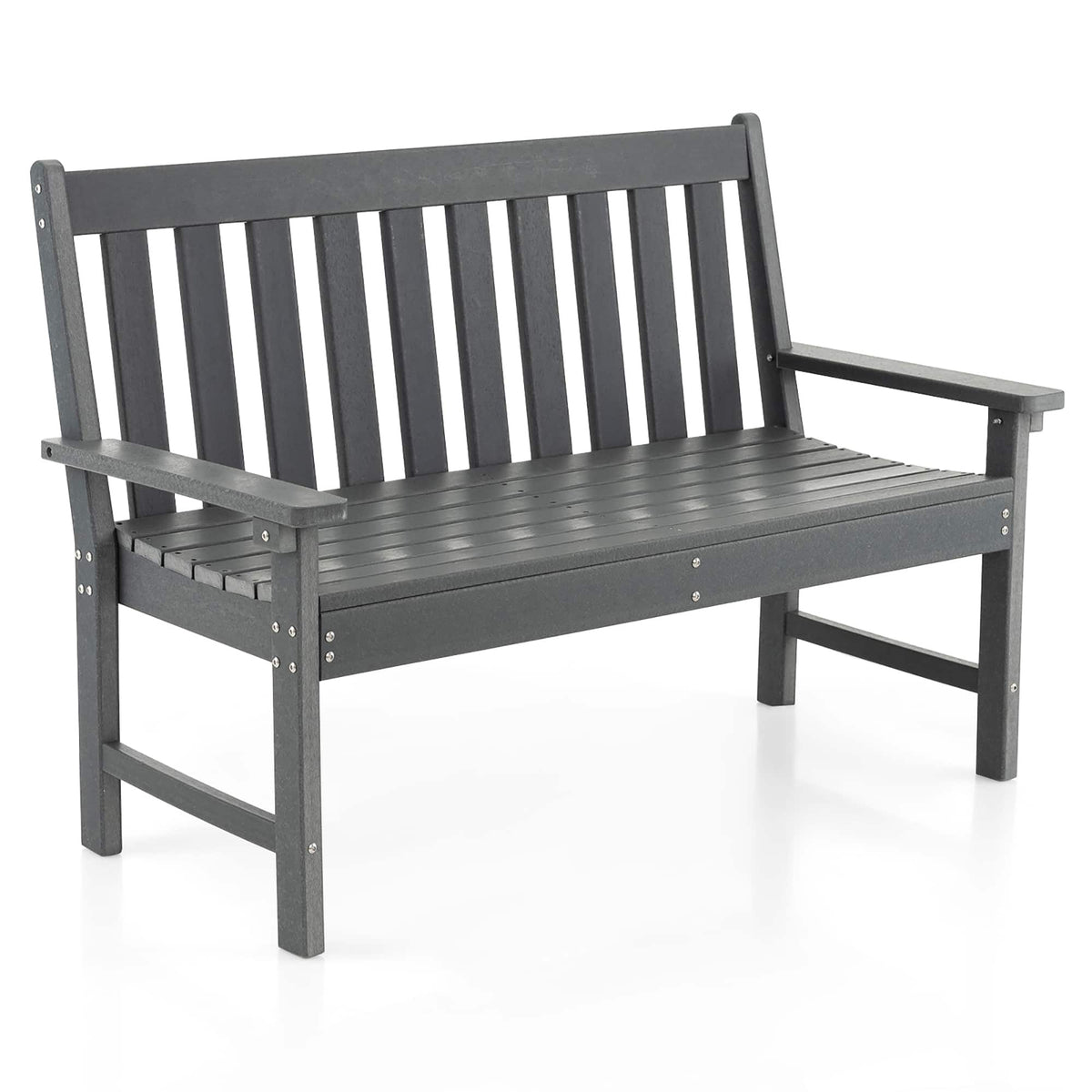 Costway - Garden Bench All-Weather HDPE 2-Person Outdoor Bench for Front Porch Backyard - Gray