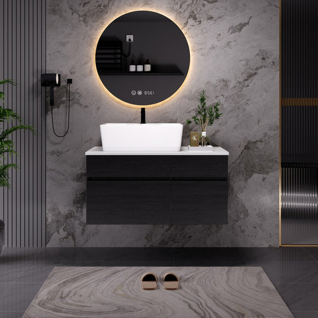 Front. JUJABU - 31.5 In. Black Floating Bathroom Vanity with Ceramic Sink - Black.