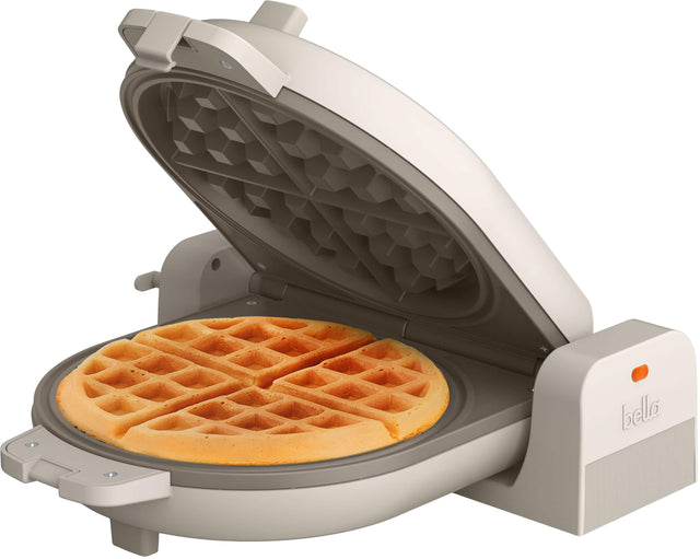 Front. Bella - Fits-anywhere Kitchenware: Flip & Store Belgian Waffle Maker - Oatmilk.