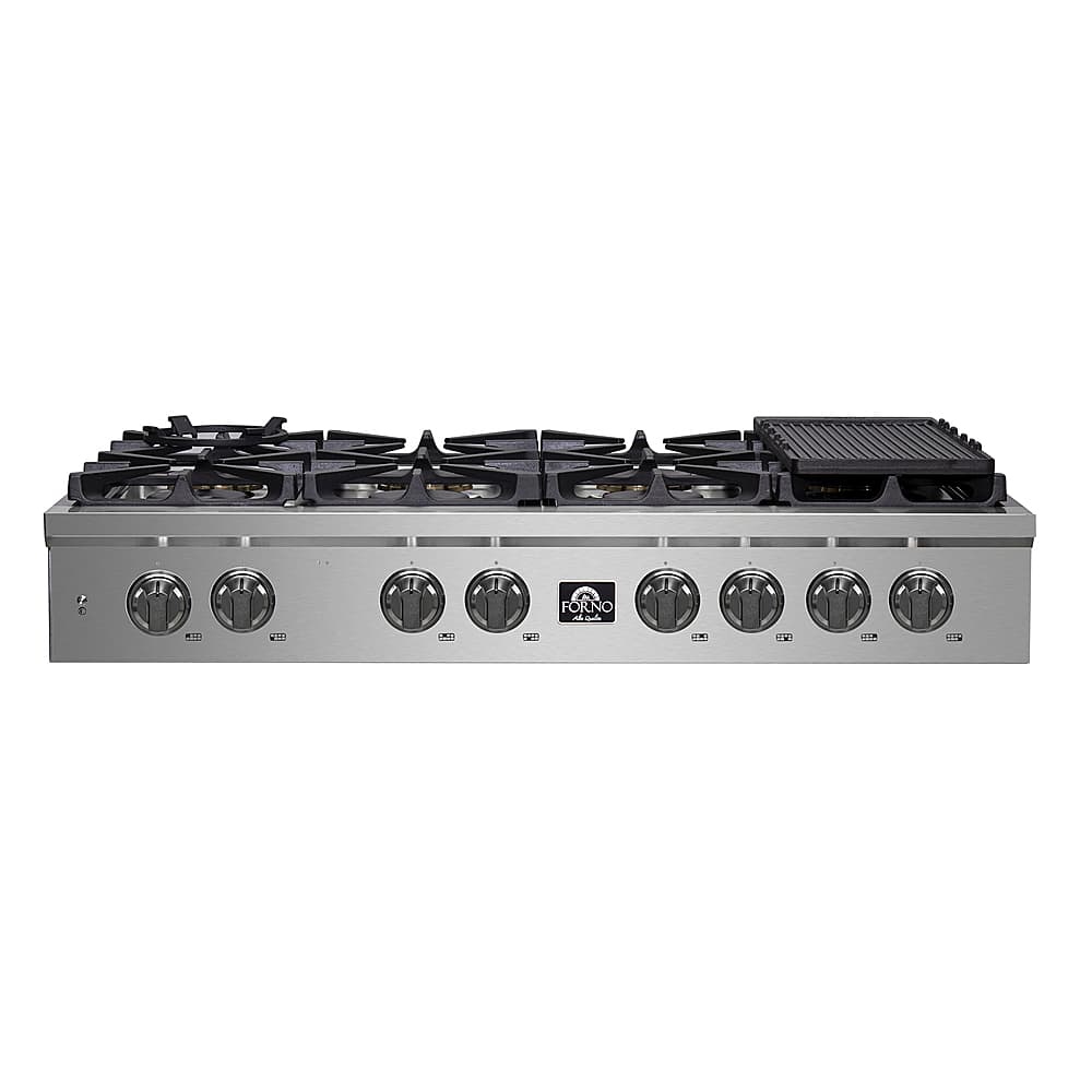 Forno Appliances - 48 in. Wide 8 Burner Spezia Built-In Gas Cooktop with Sealed Brass Burners and LP Conversion Kit - Stainless Steel