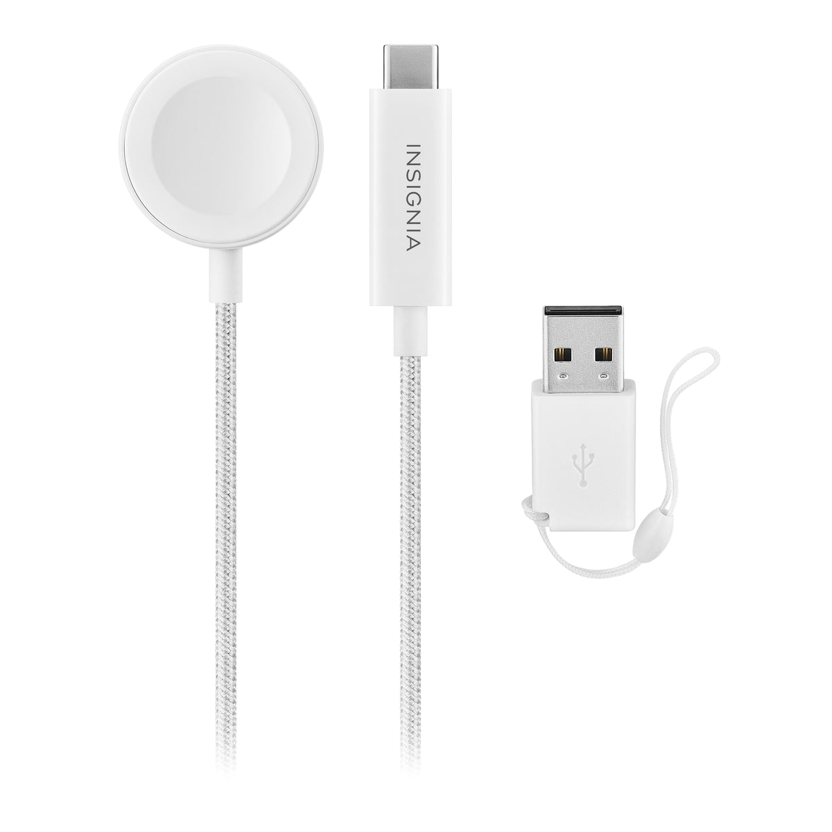 Insignia™ - 4 ft. Apple Watch Magnetic Charging Cable to USB-C Braided Cable with USB Adapter - White
