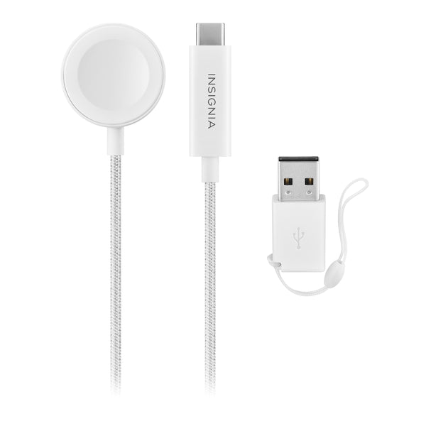 Insignia™ - 4 ft. Apple Watch Magnetic Charging Cable to USB-C Braided Cable with USB Adapter - White