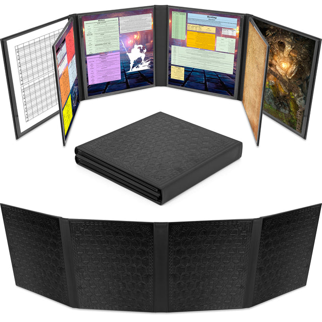 Front. CASEMATIX - DM Screen Faux Leather 8-Panel Deluxe GM Screen - Eight Panel Folding Dungeon Master Screen.