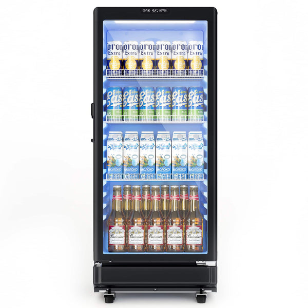 SIMZLIFE - 6 Cu.Ft Beverage Merchandiser Refrigerator, Home Freestanding Glass-Door Beverage Display Cooler with Locking, Key & LED - Black