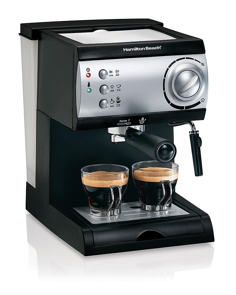 Hamilton Beach - Espresso Maker with Milk Frother/Milk Steamer - Black