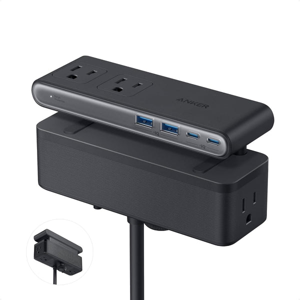 Anker - Nano Power Strip, Desk Clamp with 1500J Surge Protector - Black