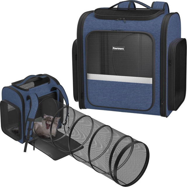 Front. Pawtners - Expandable Cat & Small Dog Carrier Backpack with Mesh.