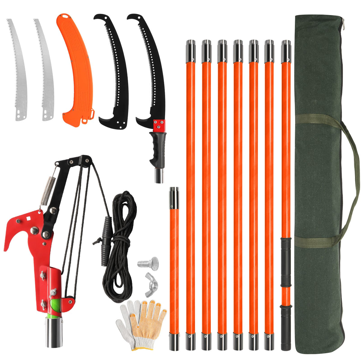 Winado - Manual Pole Saw for Tree Trimming, 26 ft Extendable Tree Pruner, Sharp Steel Blade and Scissors