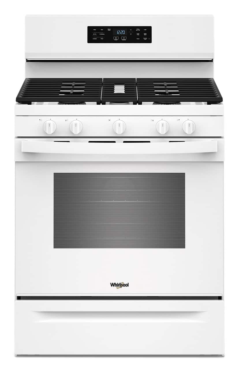 Whirlpool - 30 in. Wide 5 burners 5.0 cu. ft. Freestanding Gas Range with Air Cooking Technology and Steam Clean - White