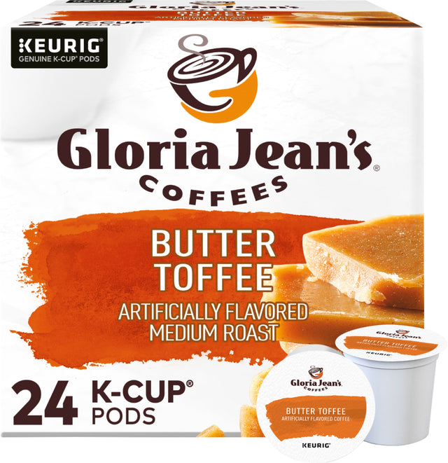 Front. Gloria Jean's - Butter Toffee K-Cup Pods, 24 Count.