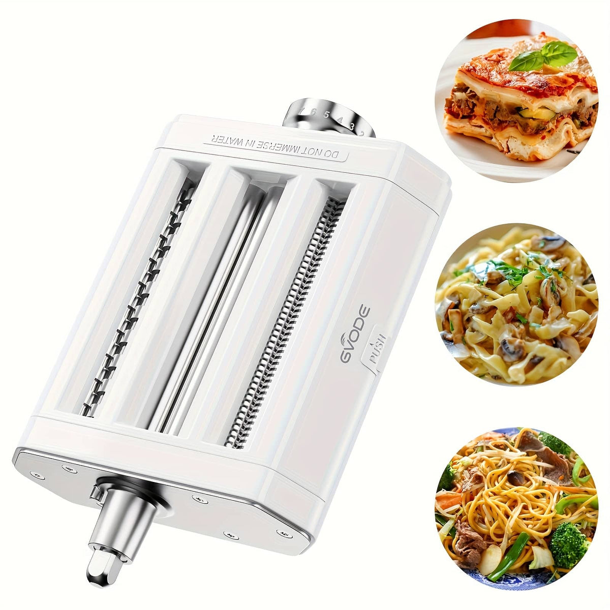 Gvode - 3-in-1 Pasta Attachment, Compatible with KitchenAid®, Roller & Cutters, Cleaning Brush - White