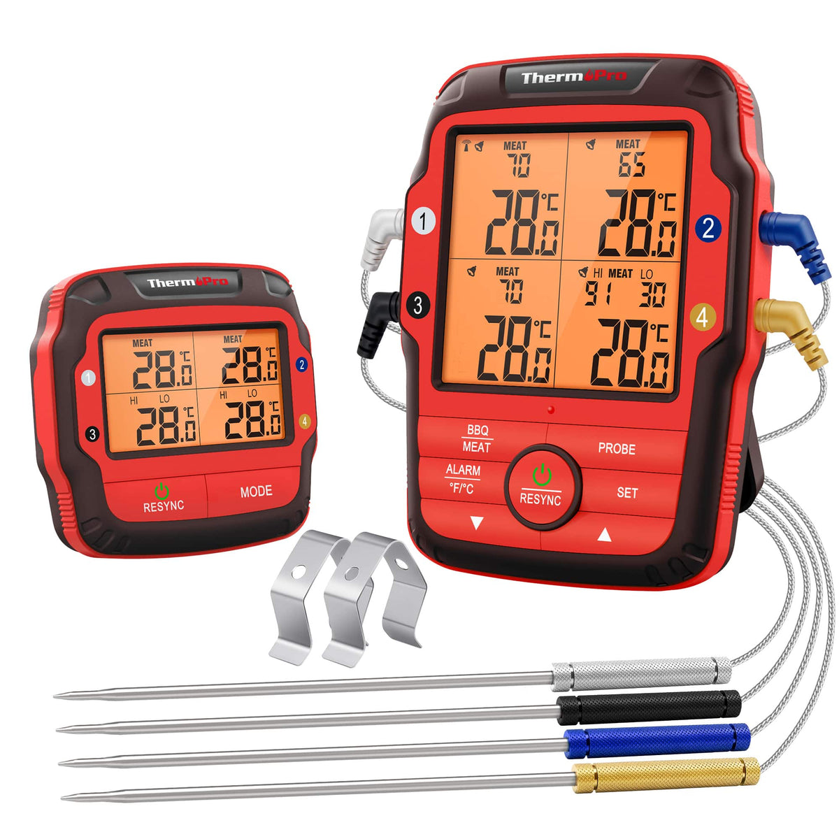 ThermoPro - Long Range Wireless Meat Thermometer with 4 Probes - Red