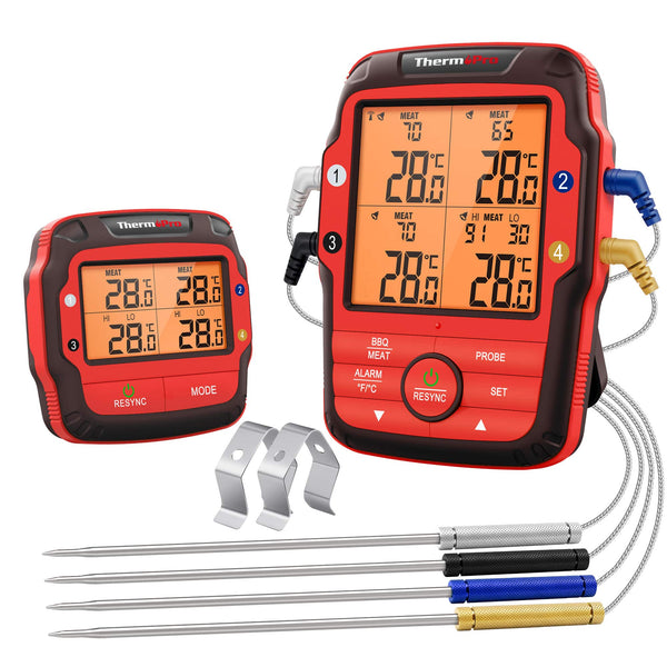ThermoPro - Long Range Wireless Meat Thermometer with 4 Probes - Red