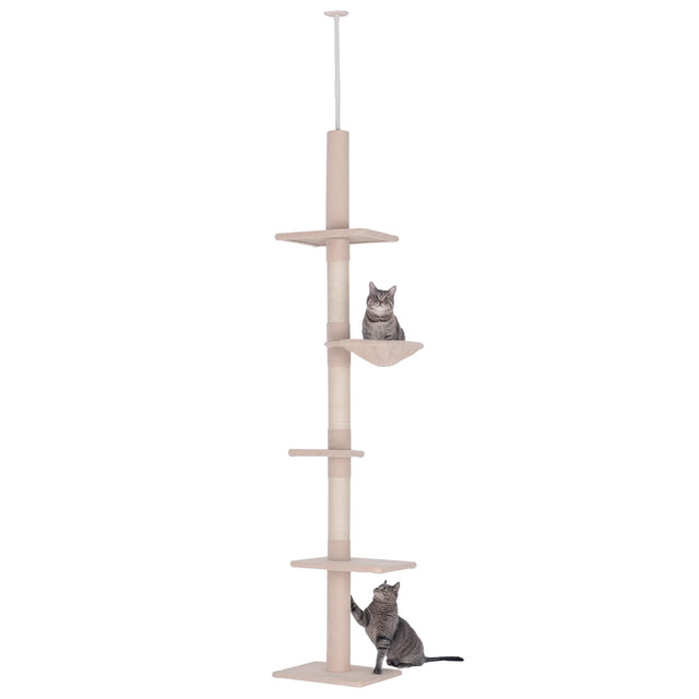 Front. Pawhut - 8.5' Adjustable Height Floor-to-Ceiling Vertical Cat Tree, 5 Level Cat Climbing Tower - Beige.