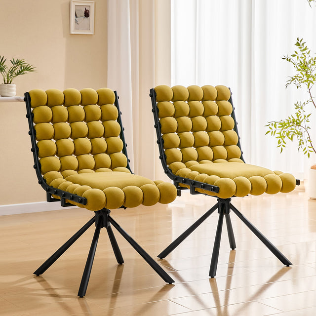 Front. Loheer - Loheer Bubble Dining Chairs Set of 2, Yellow Velvet Dining Chairs for Kitchen Dining Room, Black Legs, 1.63 ft - Black,Yellow.