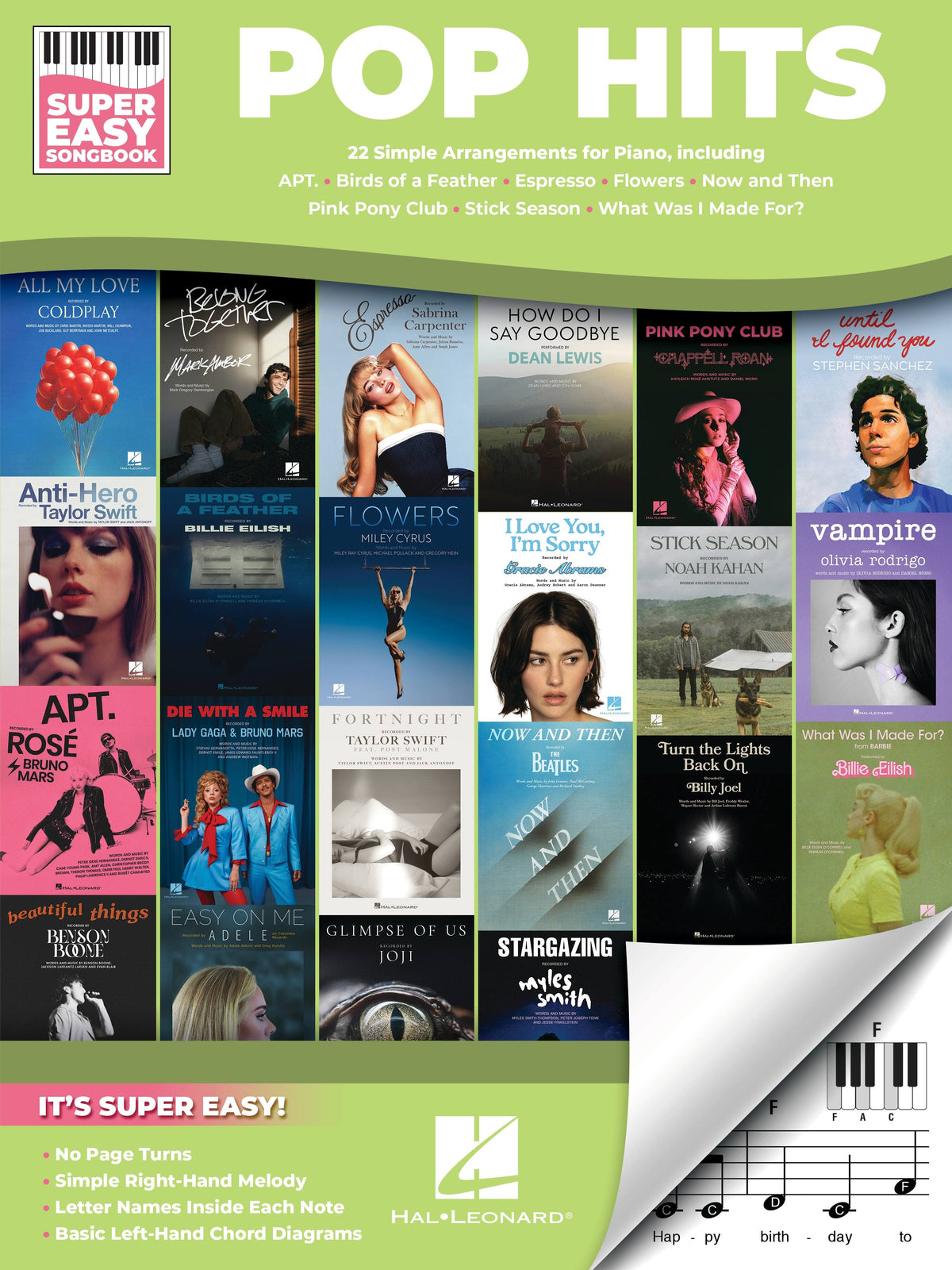 Hal Leonard - Pop Hits Super Easy Songbook Piano Book Sheet Music for Piano Music Keyboard Softcover 22 Songs