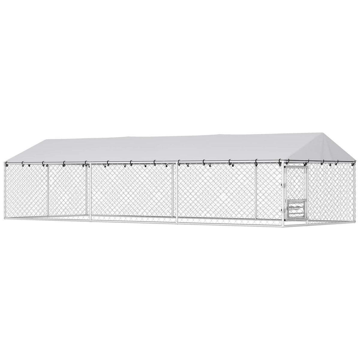 Pawhut - Kennel Outdoor Dog Run Waterproof UV-Resist Cover Lockable Door Adjustable Bowls 20 x 7.5 x - Silver
