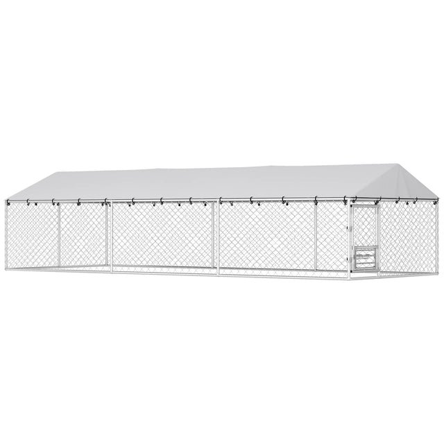 Front. Pawhut - Kennel Outdoor Dog Run Waterproof UV-Resist Cover Lockable Door Adjustable Bowls 20 x 7.5 x - Silver.