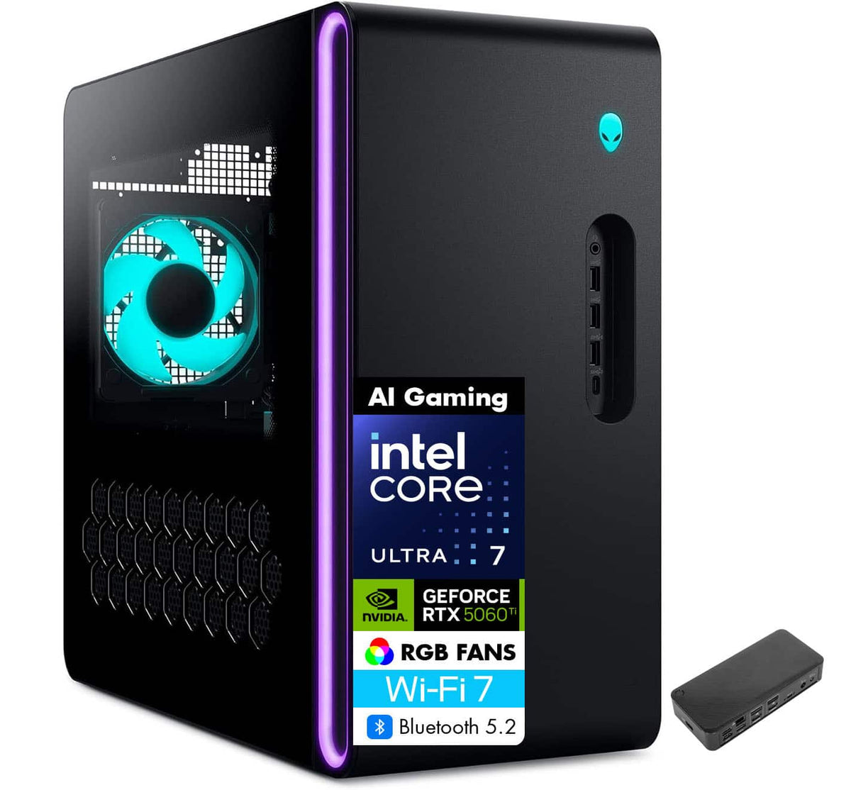 Alienware - Upgraded - Aurora Desktop PC (Intel Ultra 7 265F, 64GB DDR5, 4TB PCIe SSD, GeForce RTX 5060 Ti, Win 11 Pro) w/USB-C Hub - Black