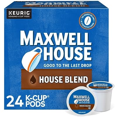 MAXWELL HOUSE  
GOOD TO THE LAST DROP  
HOUSE BLEND  

KEURIG  
GENUINE K-CUP PODS  

24 PODS  

MAXWELL HOUSE  
HOUSE BLEND  
KEURIG