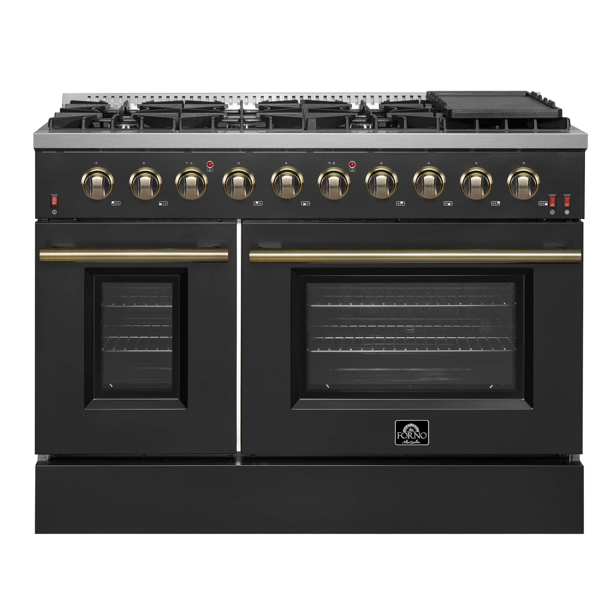 Forno Appliances - 48 in. Wide 8 Burner Galiano 6.58 Cu. Ft. Freestanding Gas Range with Convection Oven - Black