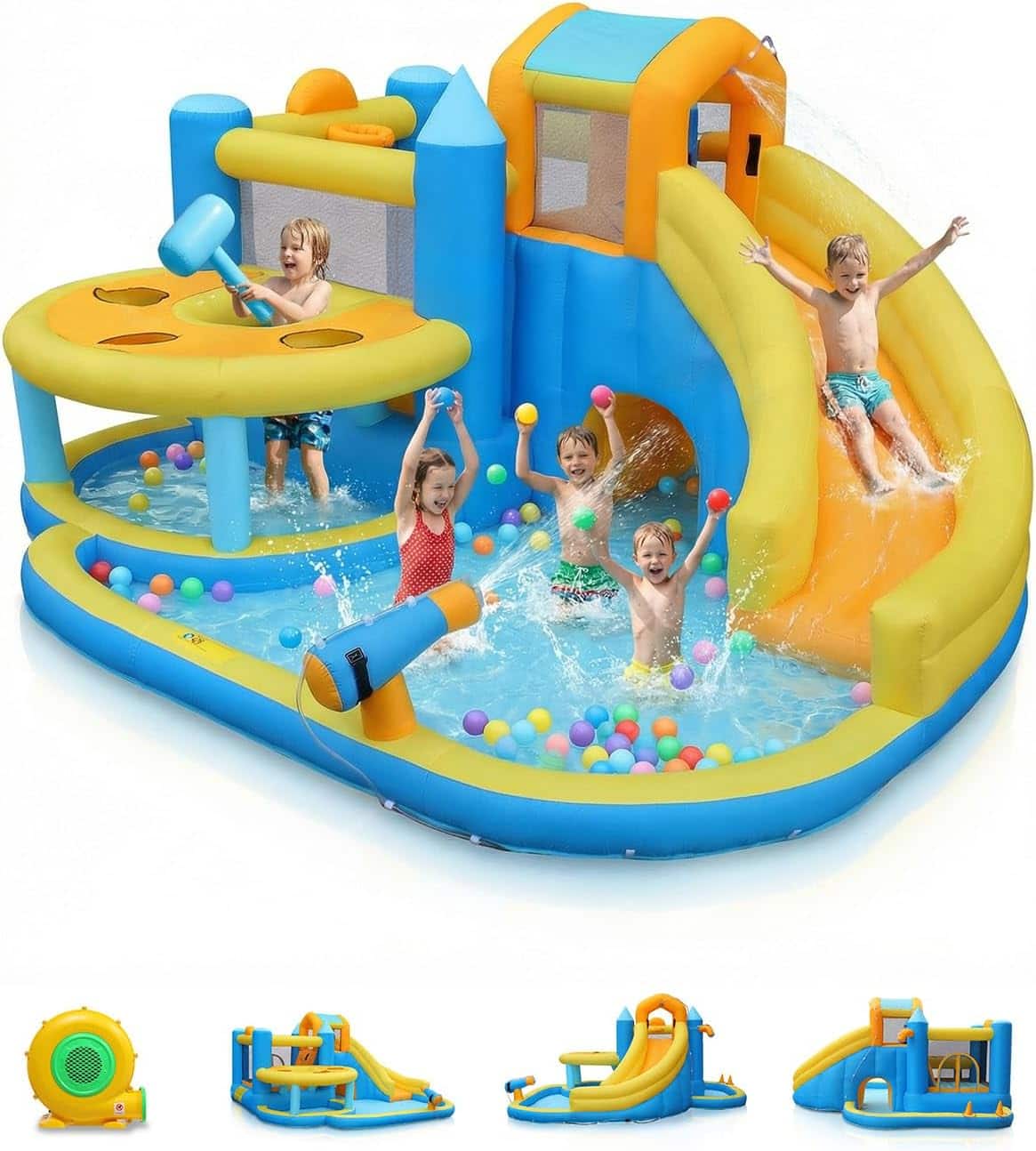 Winado - Outdoor Inflatable Water Slide with Curve Slide, Whack-a-Mode Inflatable Bounce House w/Crawl Tunnel, Splash Pool & Jump