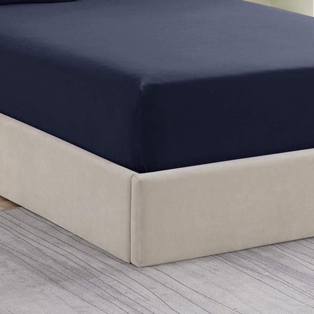 Front. Sweet Home Collection - Solid Flannel Fitted Sheet, Bottom Sheets with Built in Sheet Straps, Queen - Navy.