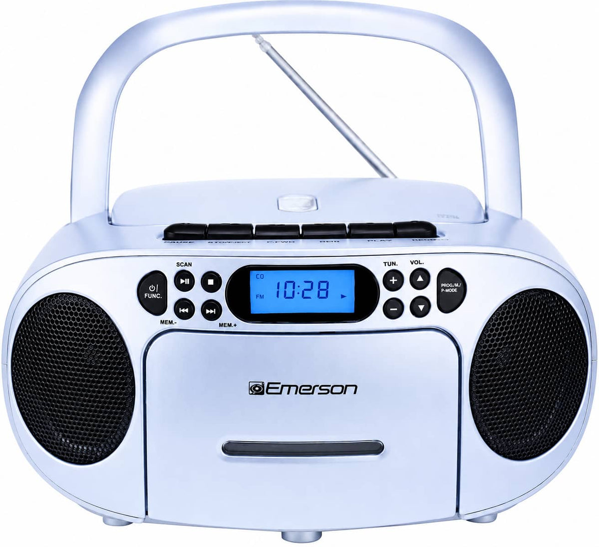 Emerson - Portable CD Player Boombox with Cassette Player Combo, Tape Recorder, AM/FM Radio, AUX Input, (EPB-3003 LTB) - Lite Blue