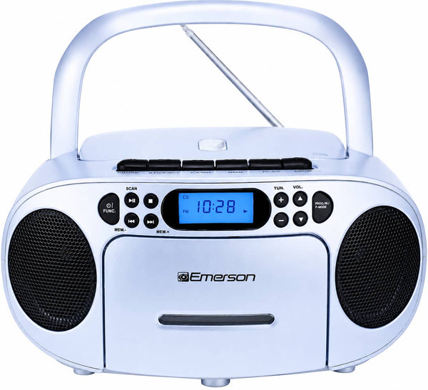 Emerson - Portable CD Player Boombox with Cassette Player Combo, Tape Recorder, AM/FM Radio, AUX Input, (EPB-3003 LTB) - Lite Blue