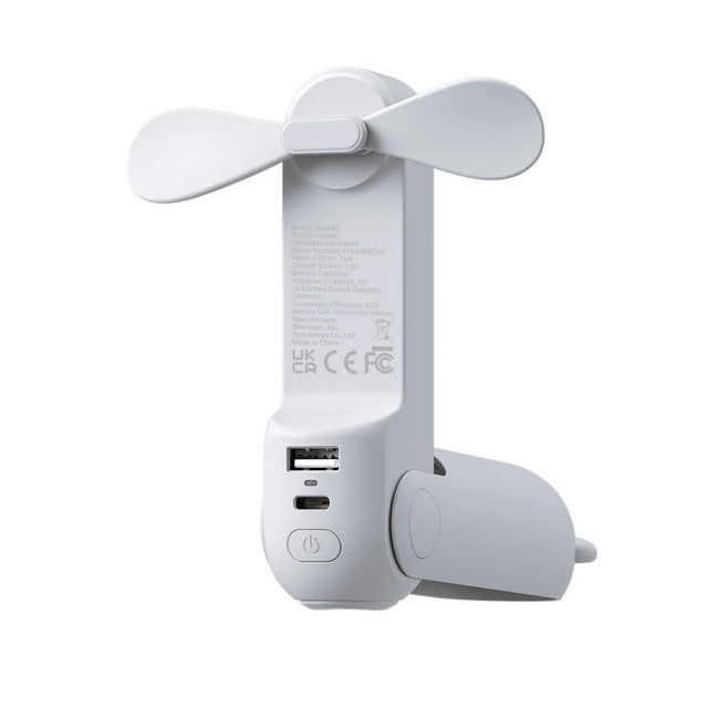 on JsuLite Product Name: Handheld Fan LifeB Model Number: HLOBRBOGY Input: 5.0V 1.0A Output: 5.0V-1.0A Battery Capacity: 2000mAh (7.4Wh/3.7V) JSi Rated Output Capacity: 740mAh Conversion Efficiency: 50% Battery Cell: Lithium-ion battery Manufacturer: Shenzhen Jsu Technology Co., Ltd Made in China UK CA CEFC