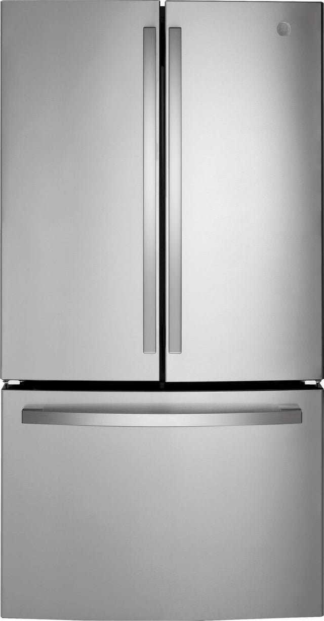 Front. GE - 27.0 Cu. Ft. French Door Refrigerator with Internal Water Dispenser - Fingerprint Resistant Stainless Steel.