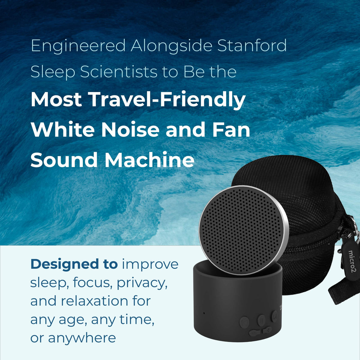 Adaptive Sound Technologies - LectroFan Micro2 & Carrying Case for LectroFan Micro2 - Portable Bluetooth Speaker - Black Sound Machine