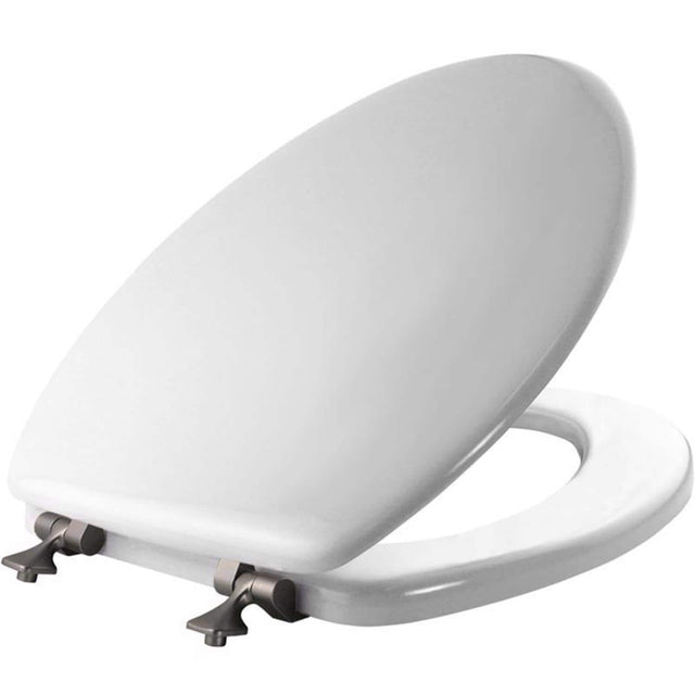 Front. BEMIS - Mayfair by Bemis Edgewater Elongated White Enameled Wood Toilet Seat - White.