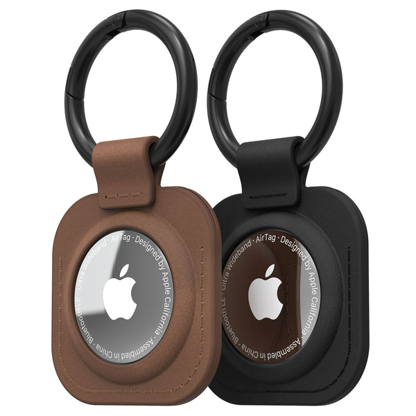 Vena - 2 Pack For Apple AirTag Holder, AirTag Keychain Leather, AirTag Case Cover For Pet Dog Cat Collar Luggage, Brown & Black - Multicolored