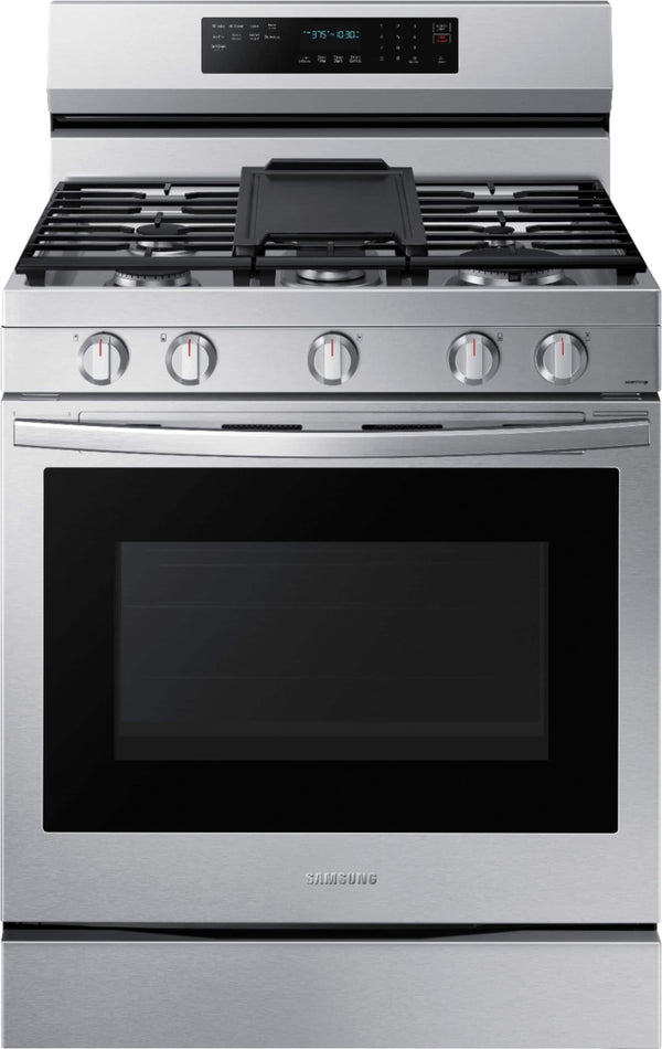 Samsung - 30 in. Wide 5 Burner 6.0 Cu. Ft. Freestanding Gas Convection+ Range with WiFi and No-Preheat Air Fry - Stainless Steel